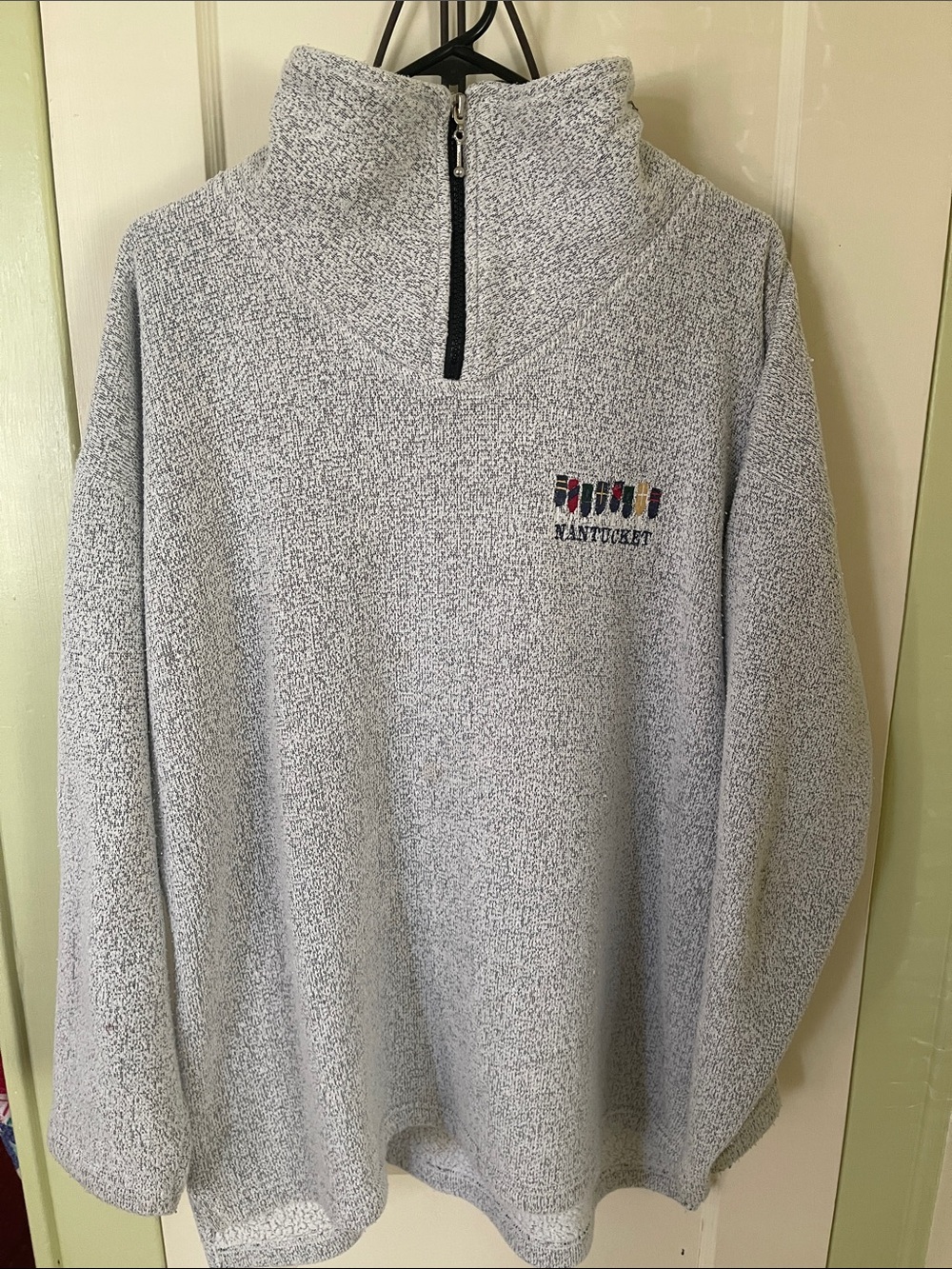 Embroidered Half-Zip Sweater - Light Heather Gray